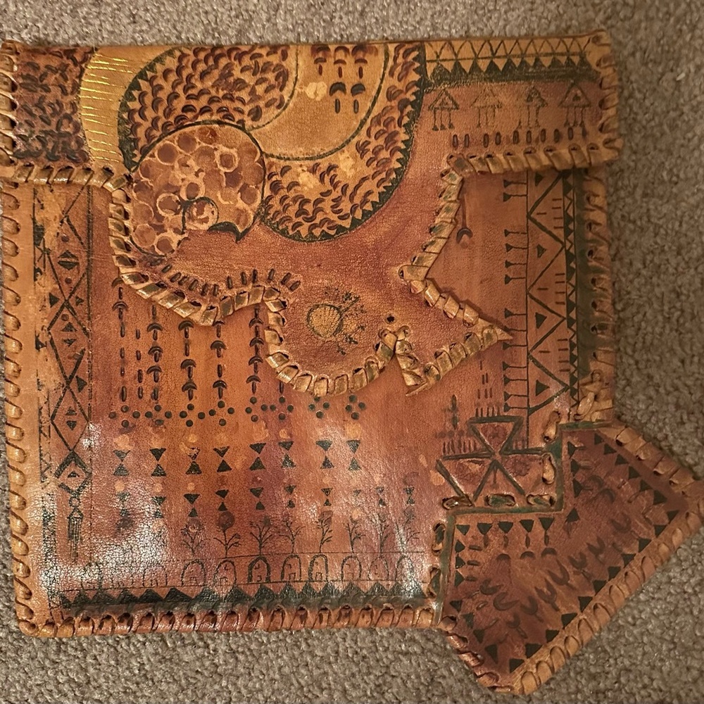 Boho Tribal Leather Clutch Handcrafted